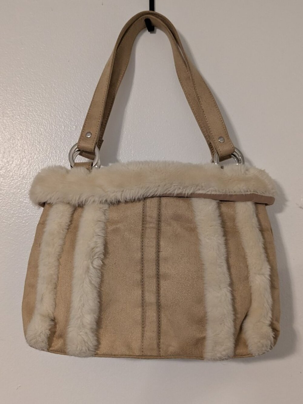 Vintage Bath & Body Works faux fur trim and suede shoulder bag